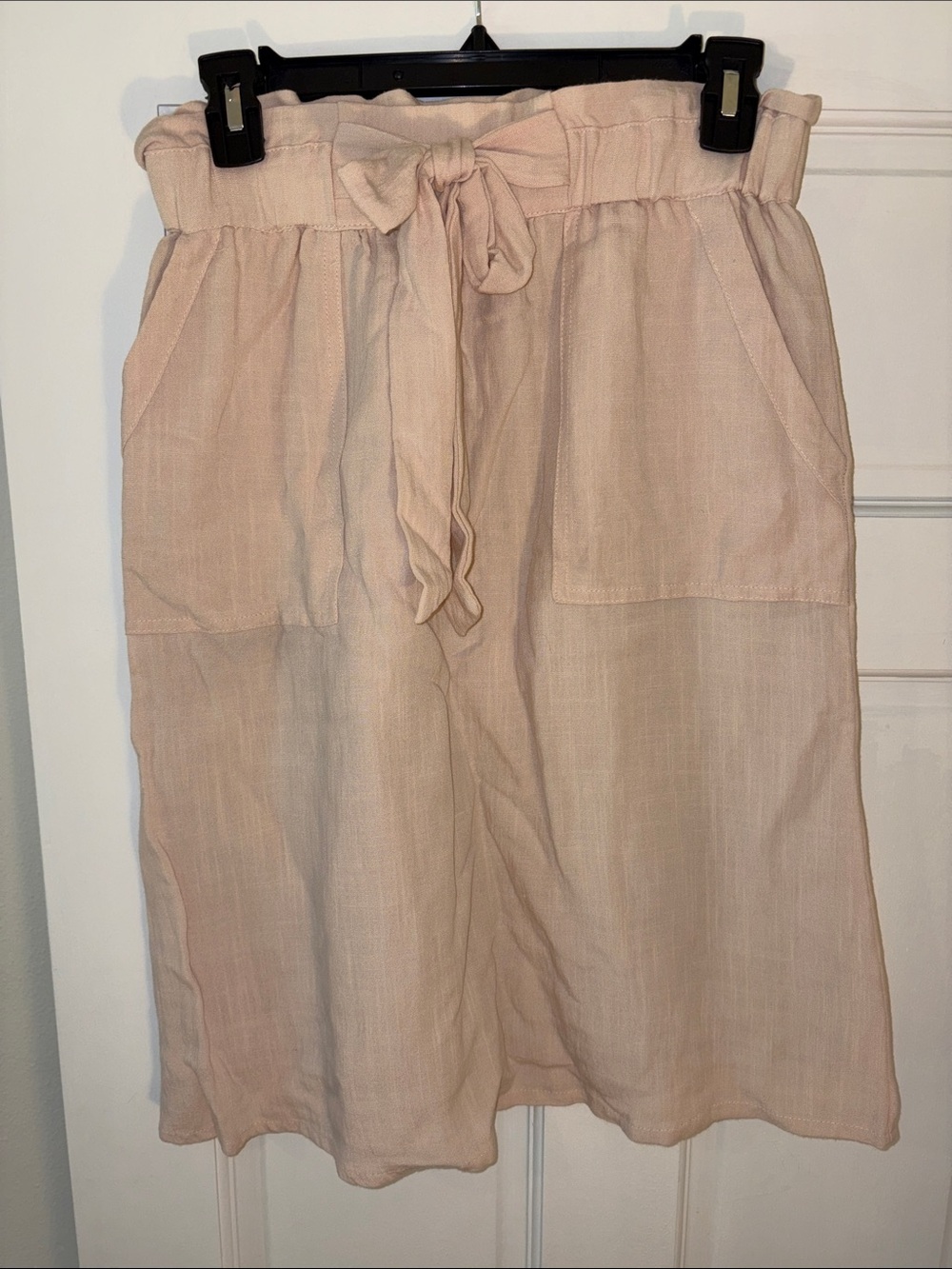 Light Pink Paperbag Waist Midi Skirt with Tie w/ Pockets